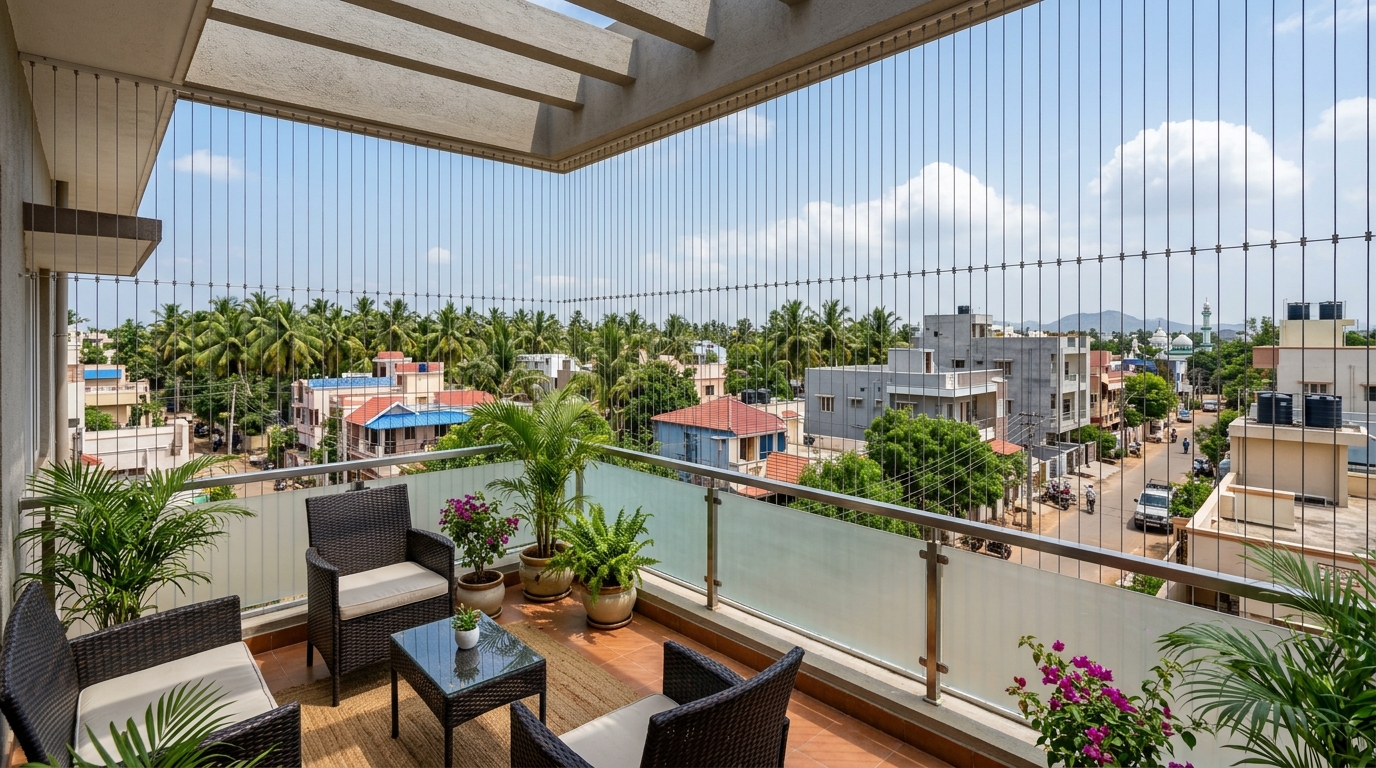 Dargamitta High-Rise Towers - Invisible Safety Grill Installation in Nellore