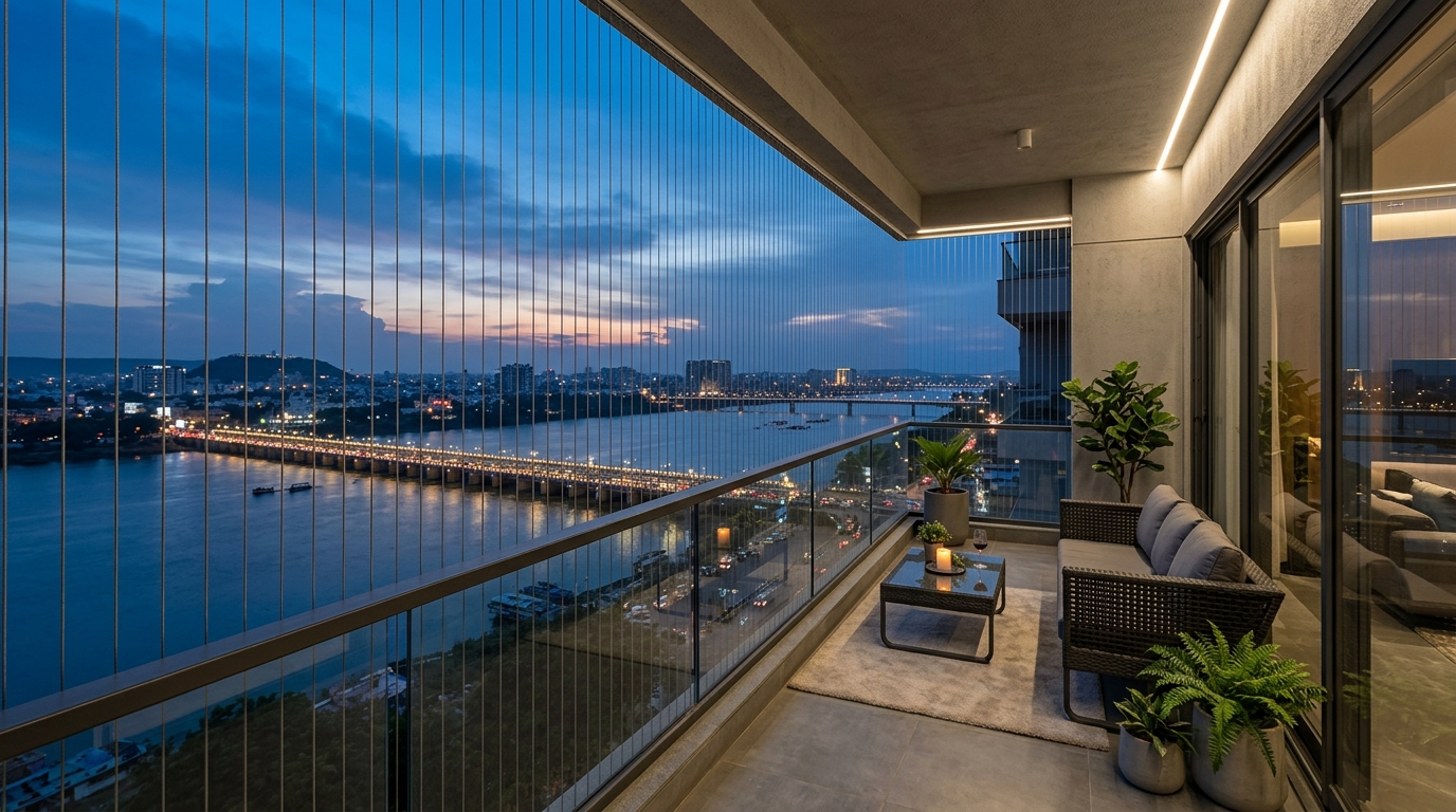 Kanuru & Poranki Penthouse Living - Invisible Safety Grill Installation in Vijayawada / Amaravati