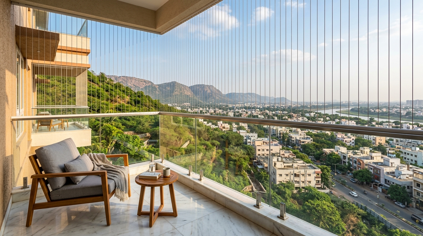 Moghalrajpuram Residential Hub - Invisible Safety Grill Installation in Vijayawada / Amaravati